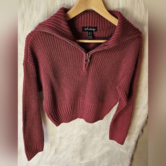 Urban Heritage Cowl Neck Cropped Knit 3/4 Zip Pullover Sweater (NWOT) - Picture 2 of 7